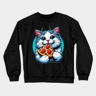 Cute Cat eating Pizza Crewneck Sweatshirt